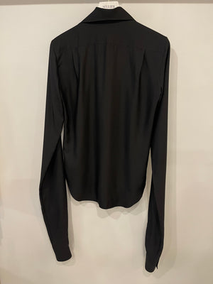 The Row Black Silk Long Sleeve Shirt with Collar Detail Size 0 (UK 4)