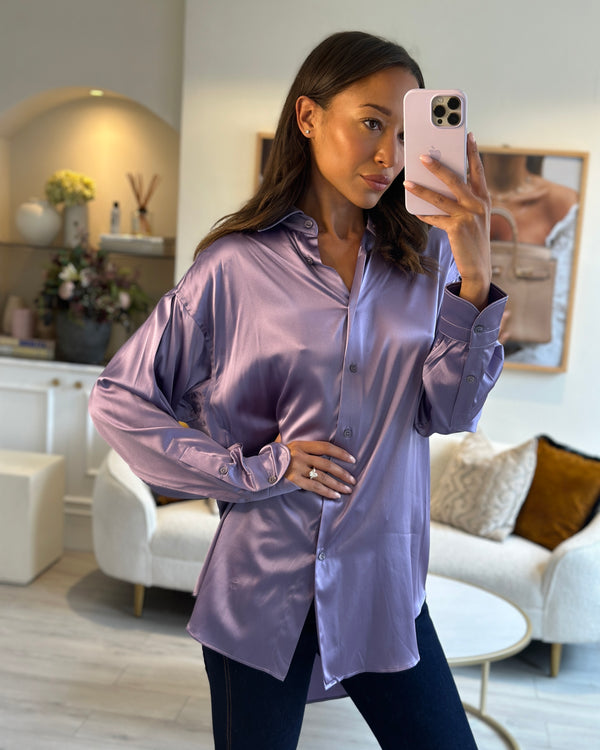 Tom Ford Purple Oversized Silk-Blend Satin Blouse Size IT 38 (UK 6)