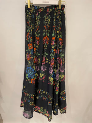 Charo Ruiz Black Blouse and Skirt Set with Colourful Floral Detail Size XS (UK 6)