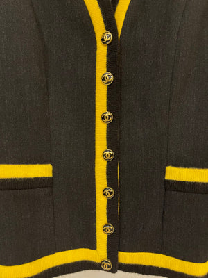 *HOT* Chanel 1994 Vintage Black and Yellow Wool Jacket 
Midi Skirt Set with CC Logo Button Details Size FR 40 (UK 12)