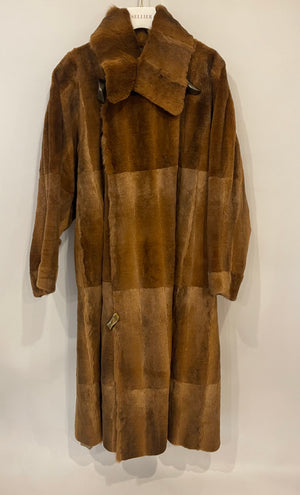 Fendi Brown Reversible Fur Maxi Coat with Belt and Logo Detail Size UK 10/14