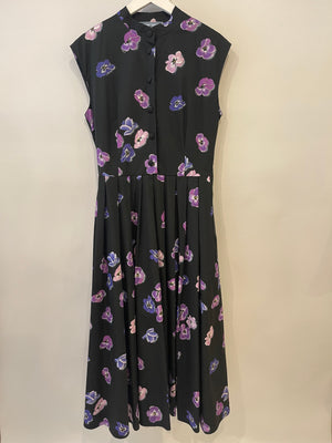 Prada Black and Purple Floral Printed Midi Shirt Dress with Belt Size IT 42 (UK 10)