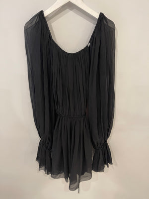 Mugler Black Off-Shoulder Silk Long-Sleeve Mini Dress Size FR 34 (UK 8)