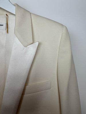 Saint Laurent Cream Suit Jacket and Trouser Set With Silk Lapel Detail Size FR 36 (UK 8)