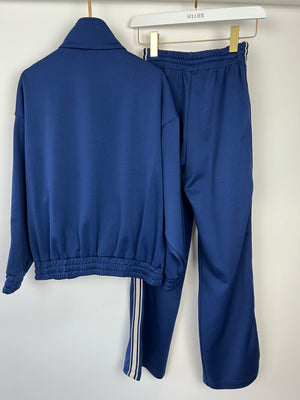 Celine Blue Two-Piece Tracksuit Set with Logo and Stripe Trim Size XS/S (UK 6/8)