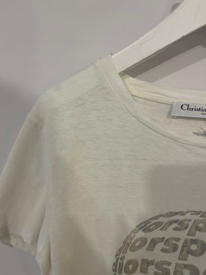 Christian Dior White Diorspatial Printed T-Shirt Size M (UK 10)