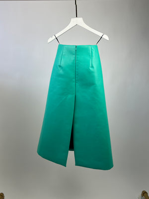 Balenciaga Aqua Green Faux Leather A-Line Midi Skirt Size IT 34 (UK 4)