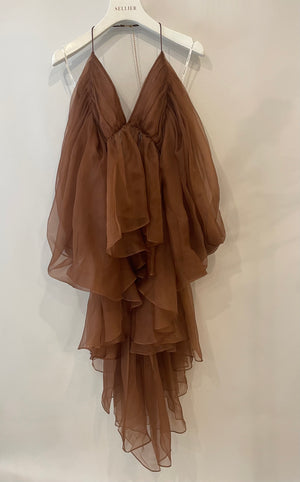 Zimmermann Brown Sheer Ruffled Top with Back Detail Size 0 (UK 6/8) RRP £690