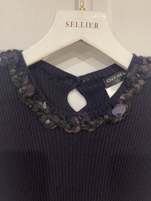 Chanel Purple Cashmere Silk Blend Sleeveless Top with Stone-Embellished Collar Size FR 40 (UK 12)