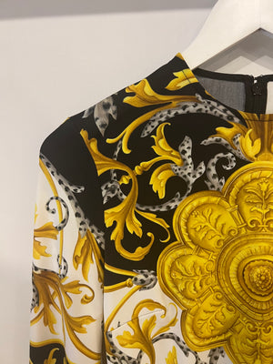 Versace Black, White and Gold Baroque Print Long-Sleeve Bodysuit Size IT 42 (UK 10)