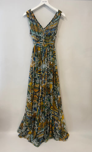 Dolce 
Gabbana Multicolour Floral Silk Maxi Dress with Belt Size IT 40 (UK 8)