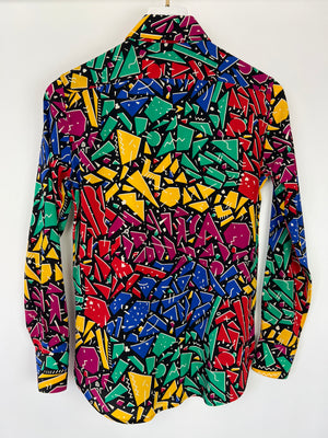 Saint Laurent Multicolour 80
s Abstract Printed Long-sleeve Silk Shirt Size FR 34 (UK 6)