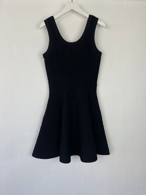 Alaïa Black Short Sleeve Embossed Fabric Skater Dress Size FR 36 (UK 8)