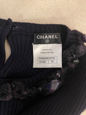 Chanel Purple Cashmere Silk Blend Sleeveless Top with Stone-Embellished Collar Size FR 40 (UK 12)