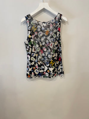 Chanel Black, White Tank Top and Mini Skirt Set with Multicolour Animal Print and Logo Details Size FR 38 (UK 10)