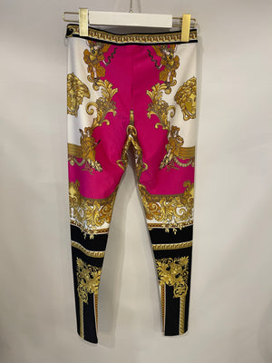 Versace Multicolour Medusa Renaissance Printed Silk Straight Trousers Size IT 38 (UK 6)