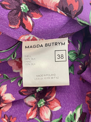 Magda Butrym Purple Floral Silk Mini Dress with Shoulder Pads Size FR 38 (UK 10)