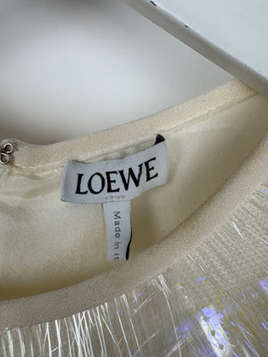 Loewe Ivory Long Sleeve Maxi Dress with Fine Polimer Fringe Appliqué Size 38 (UK 10)