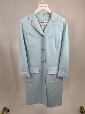 Lanvin Powder Blue Cotton Long-Line Coat with Button Detail Size FR 38 (UK 10)