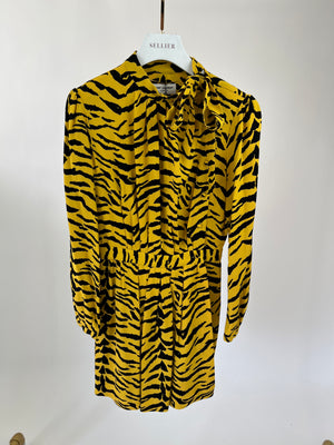 Saint Laurent Yellow, Black Zebra Print Long-Sleeve Mini Dress Size FR 36 (UK 8)