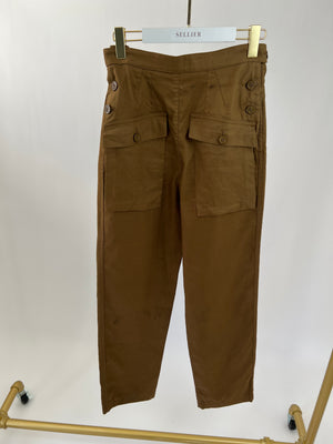 Chloé Brown Pocketed Cargo Trousers with Side Button Detail Size FR 36 (UK 8)