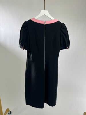 Gucci Black Short-Sleeve Dress with Pink Bow Trim, Crystal Detail Size L (10-12)