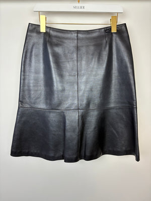 Chanel Navy Lambskin Leather Skirt with Small Chanel Plaque Detail Size FR 40 (UK 12)