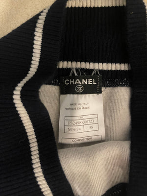 *HOT* Chanel Airline Collection Navy Cashmere Jumper and Mini Skirt Set with Silver Logo Airplane Appliqués Size FR 38 (UK 10)