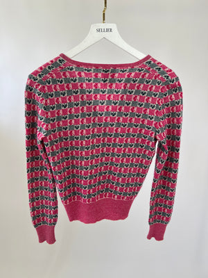 Chanel Pink Intarsia Knit Cashmere Cardigan and Top Set Size FR 40 (UK 12)