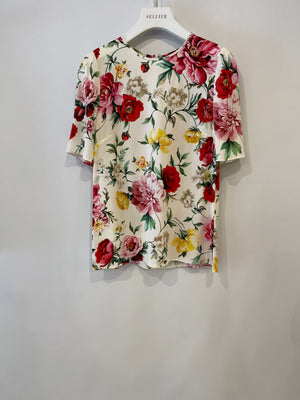 Dolce 
Gabbana White and Multicolour Floral Silk Short-Sleeve Top Size IT 42 (UK 10) RRP £675