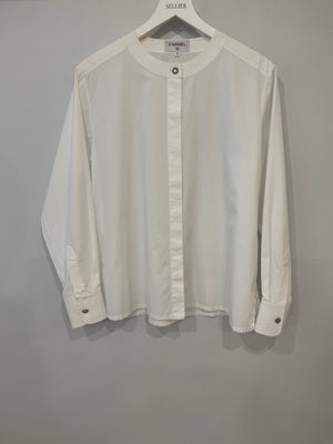 Chanel White Long-Sleeve Shirt with Crystal Button Details Size FR 38 (UK 10)