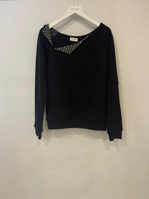 Saint Laurent Black Jumper with Leather Collar 
Stud Details Size FR 36 (UK 8)