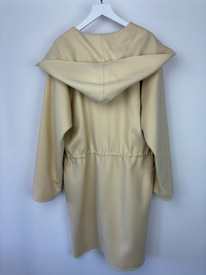 Max Mara Pale Yellow Hooded Wool Coat With Drawstring Waist Detail Size IT 42 (UK 10)