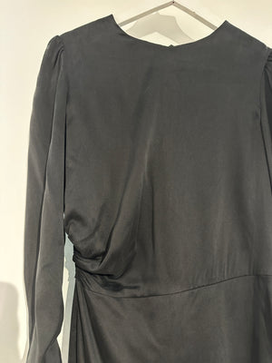 Zimmermann Black Round Neck Long Sleeve Midi Dress with Ruched Arm Detail Size 1 (UK 10)