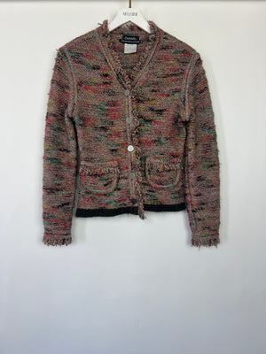 Chanel 99A Pink Multi-Colour Cardigan with Fringed Edge and Pocket Detail Size FR 40 (UK 12)