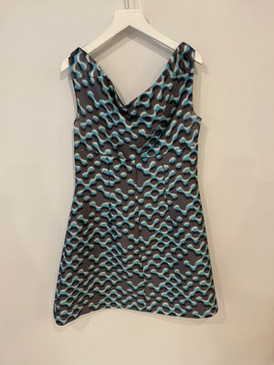 Prada Blue and Grey Sleeveless Printed Mini Dress Size IT 44 (UK 12)