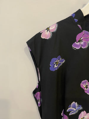 Prada Black and Purple Floral Printed Midi Shirt Dress with Belt Size IT 42 (UK 10)