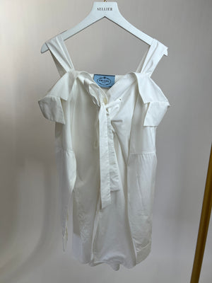 Prada White Poplin Button Down Shirt with Shoulder Strap Detail IT 40 (UK 8)