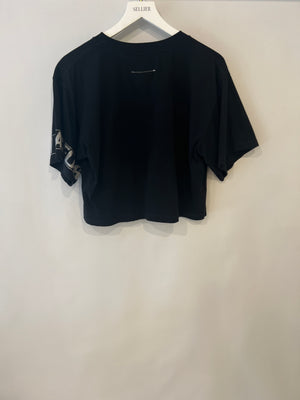 Maison Margiela Black Cropped T-Shirt with Silver Logo Size S (UK 8)