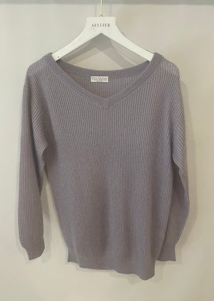 Brunello Cucinelli Lilac Metallic Thread Wool Jumper Size XS (UK 6)