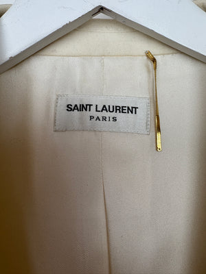 Saint Laurent Cream Suit Jacket and Trouser Set With Silk Lapel Detail Size FR 36 (UK 8)