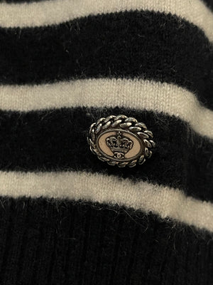 Chanel Black and White Striped Cashmere Jumper with Silver Detail Size FR 38 (UK 10)