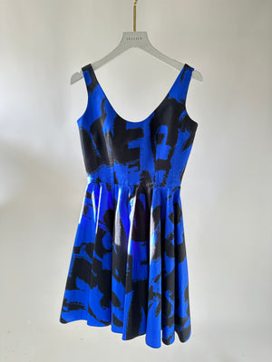 Alexander McQueen Blue and Black Graffiti Printed Sleeveless Mini Dress Size IT 36 (UK 4)