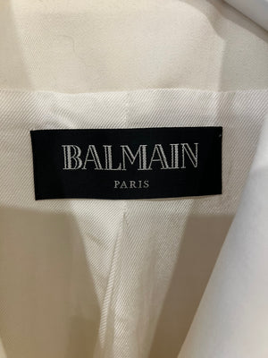 Balmain Cream Wool Blazer Jacket with Gold Buttons and Shoulder Pads Size FR 42 (UK 14)