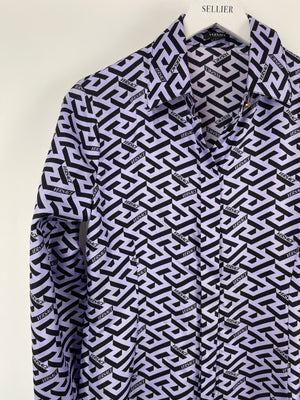 Versace Le Greca Purple Printed Silk Shirt IT 40 (UK 8)