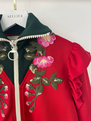 Gucci Red High-Neck Technical Jersey Floral Embroidered Jacket IT 40 (UK 8)