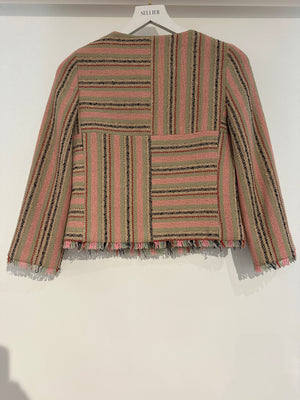 Chanel 00/C Vintage Pink, Green Beige Round Neck Long Sleeve Striped Jacket FR 34 (UK 6)