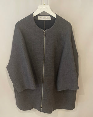 Christian Dior Grey Wool Zipped Round-Neck Coat Size FR 38 (UK 10)