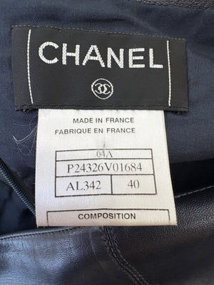 Chanel Navy Lambskin Leather Skirt with Small Chanel Plaque Detail Size FR 40 (UK 12)