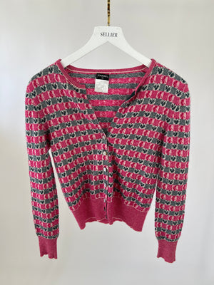 Chanel Pink Intarsia Knit Cashmere Cardigan and Top Set Size FR 40 (UK 12)